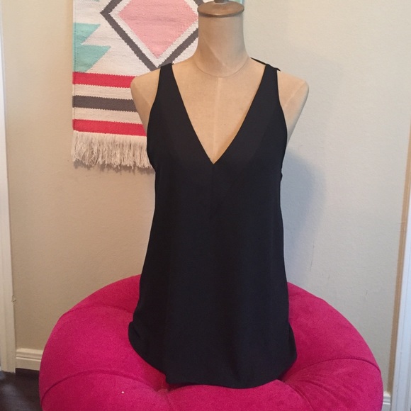 River Island Deep V Black Blouse