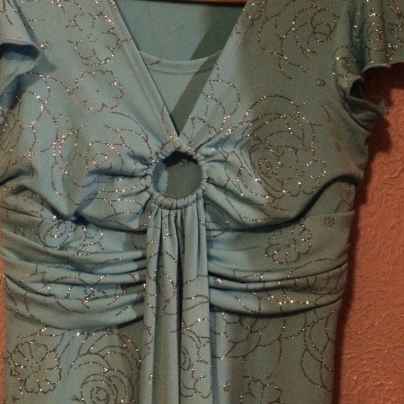 Aqua with silver glitter flowers - Picture 3 of 3