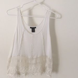 White, sheer tank with lace detail