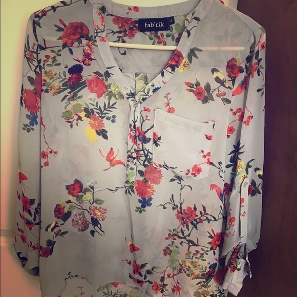 Floral light blue sheer top