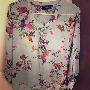 Floral light blue sheer top