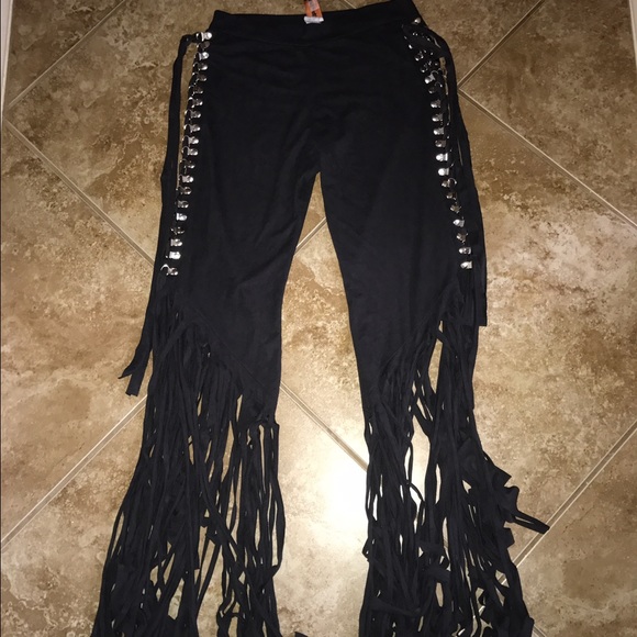 Black fringy pants