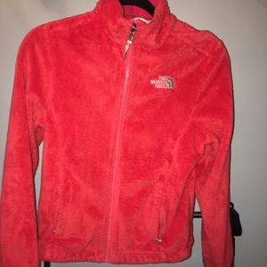 North face Orage/ Red fleece jacket (womans xs)