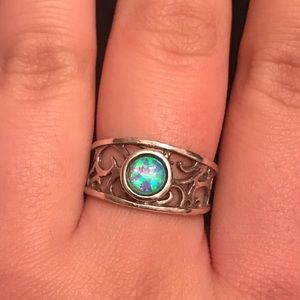Blue opal sterling silver ring