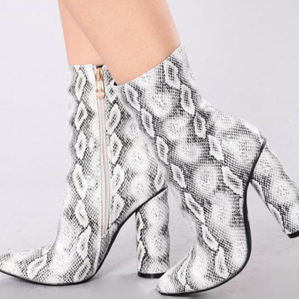 Snake print booties