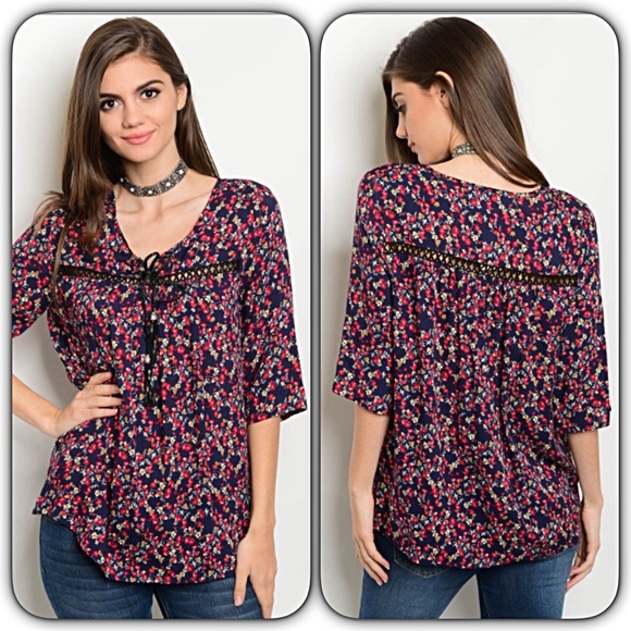 Sweet Sassy Floral Tassel Tunic Top Small - Picture 4 of 7