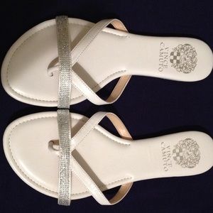 New white leather sandals with rhinestones