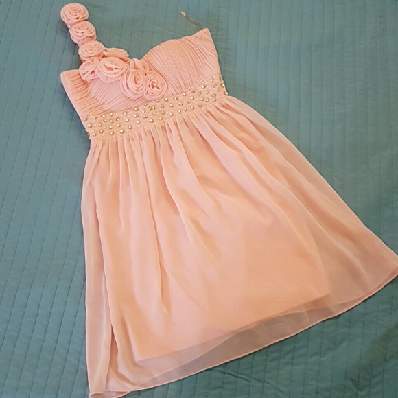 Blush pink rhinestone bridesmaid/prom dress