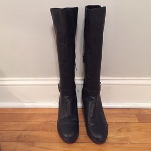 Black Michael Kors wedge boots, leather & elastic