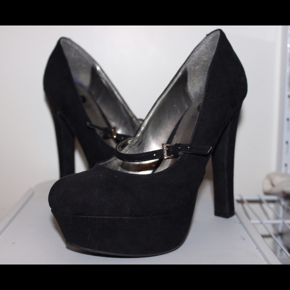 Guess Black Suede Platform Strap Heels