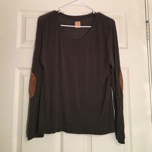 Olive Scoop-Neck Tee w/ Elbow Patches