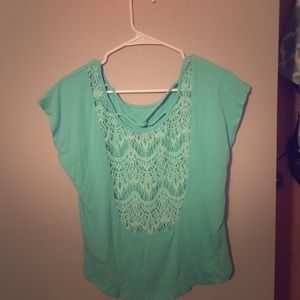 Light blue, lace back top
