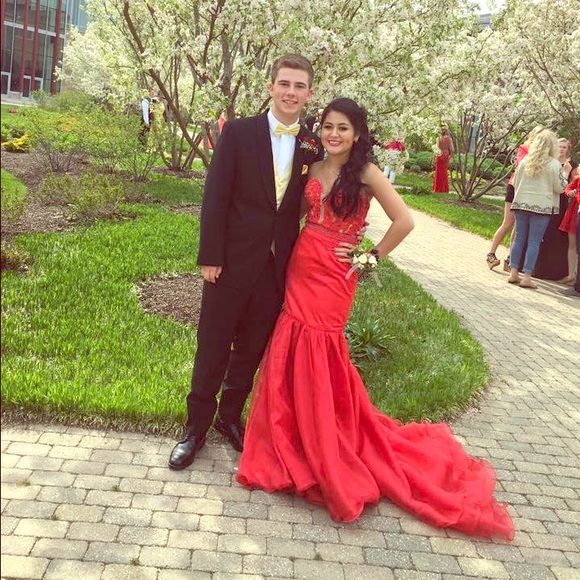 Red prom formal mermaid dress