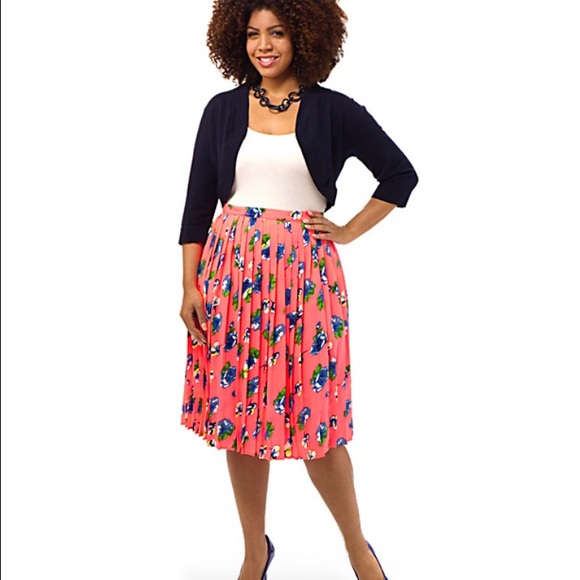 ASOS Curve Pink & Blue Floral Pleated Midi Skirt