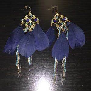 Express Navy blue feather earrings