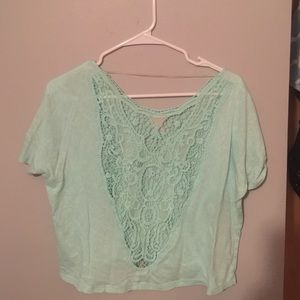 Blue/green flowy top with lace