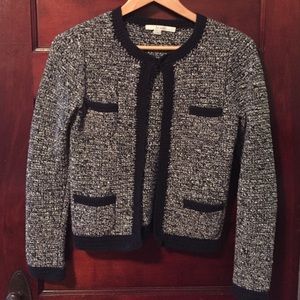 Boden navy blue and white knit sweater