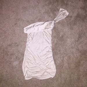 Cream polyester one shoulder tank top