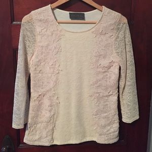 Cream lace shirt from Anthropologie.