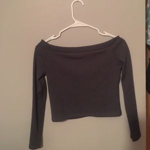 Gray, off the shoulder long sleeve top