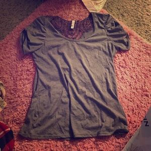 Purple striped top with lace back