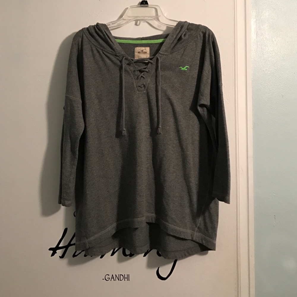 Grey Lace Up Hooded Shirt