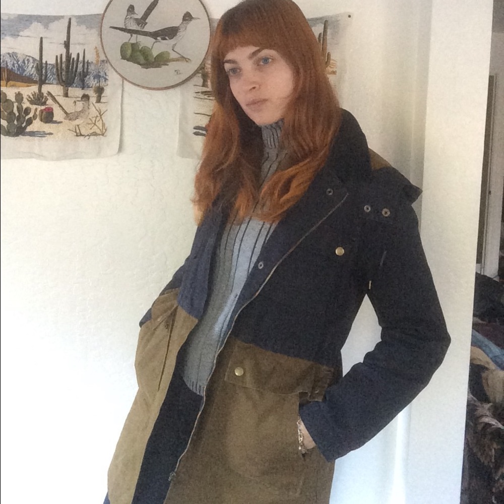 Jcrew color block coated cotton field jacket