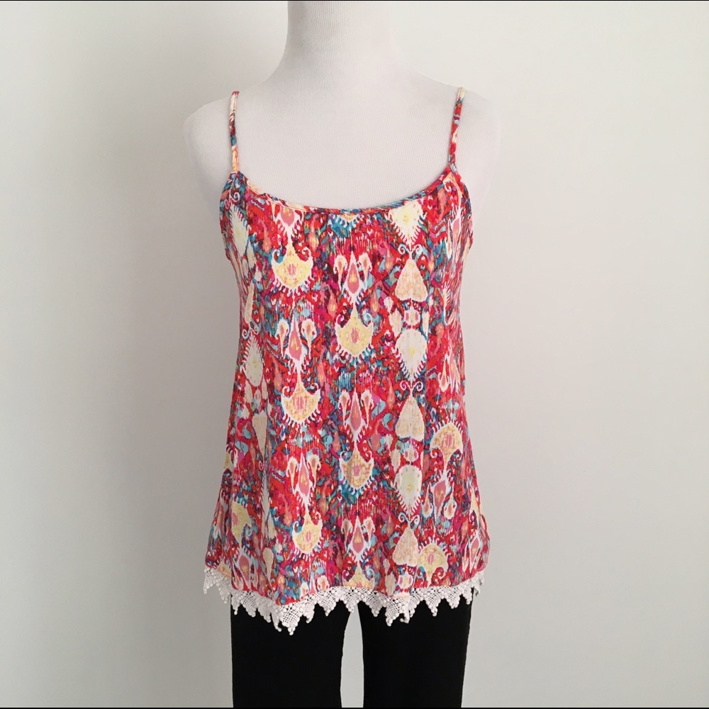 Multicolor long tank w low back & crochet detail