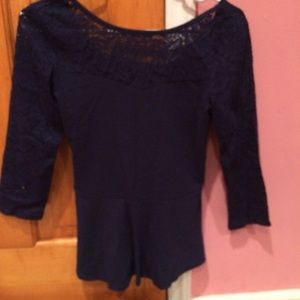 Half sleeve lace blue shirt