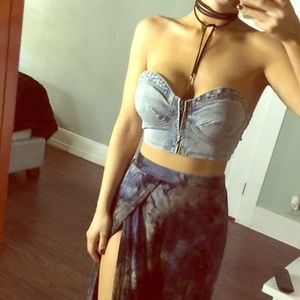 Denim strapless bustier festival crop top Small