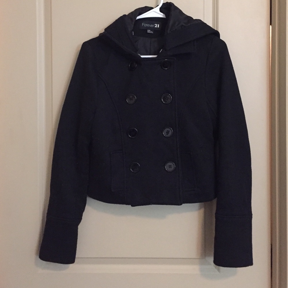 Short black peacoat