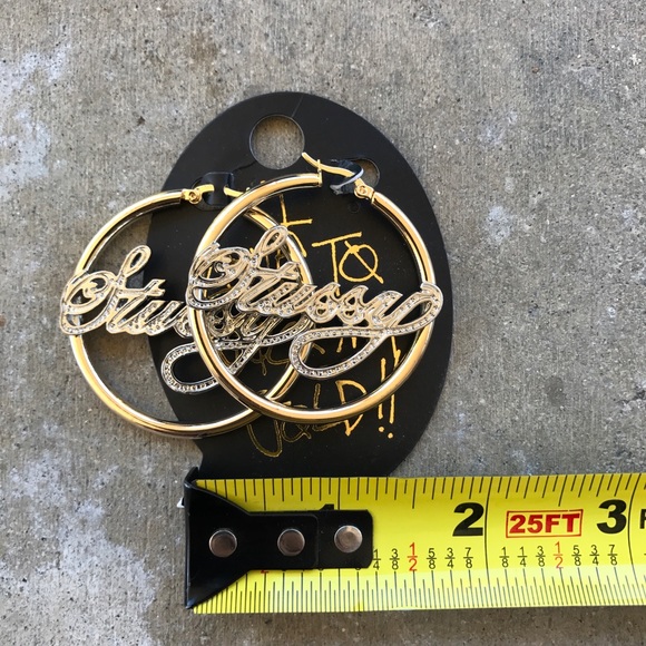 Stussy Nameplate Gold/Silver Hoop Earrings - Picture 2 of 4
