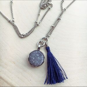 Blue druzy tassel 24" necklace