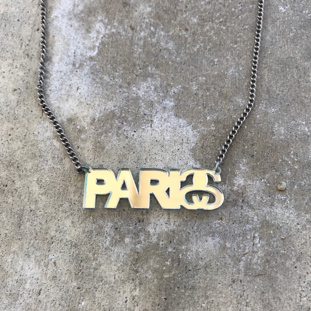 Stussy Paris Nameplate Mirror Silver/Blue Necklace