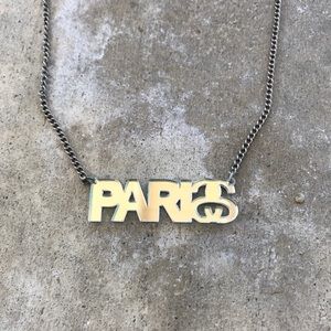 Stussy Paris Nameplate Mirror Silver/Blue Necklace