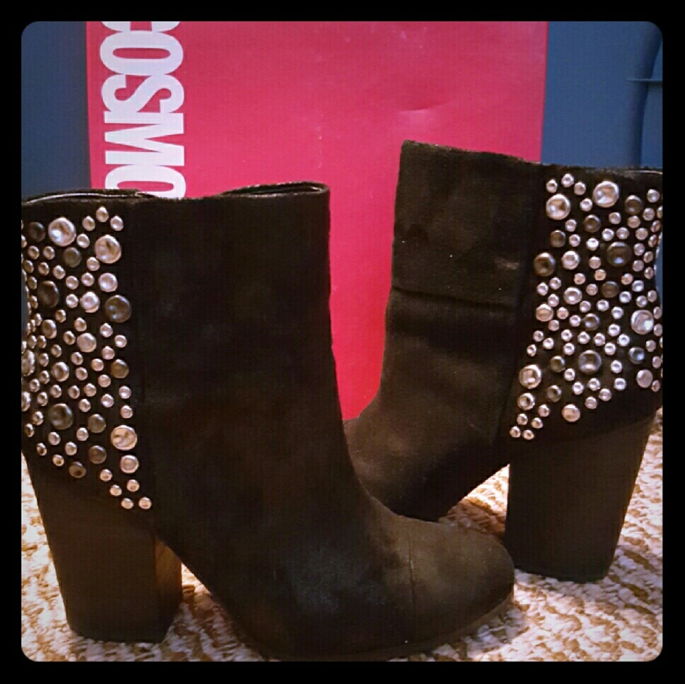Black Suede-like Studded Boots Sz 10