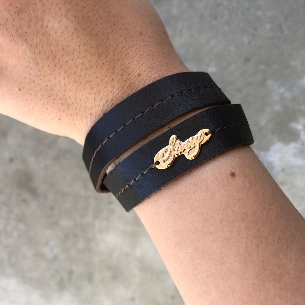 Stussy Double Wrap Brown Leather Bracelet