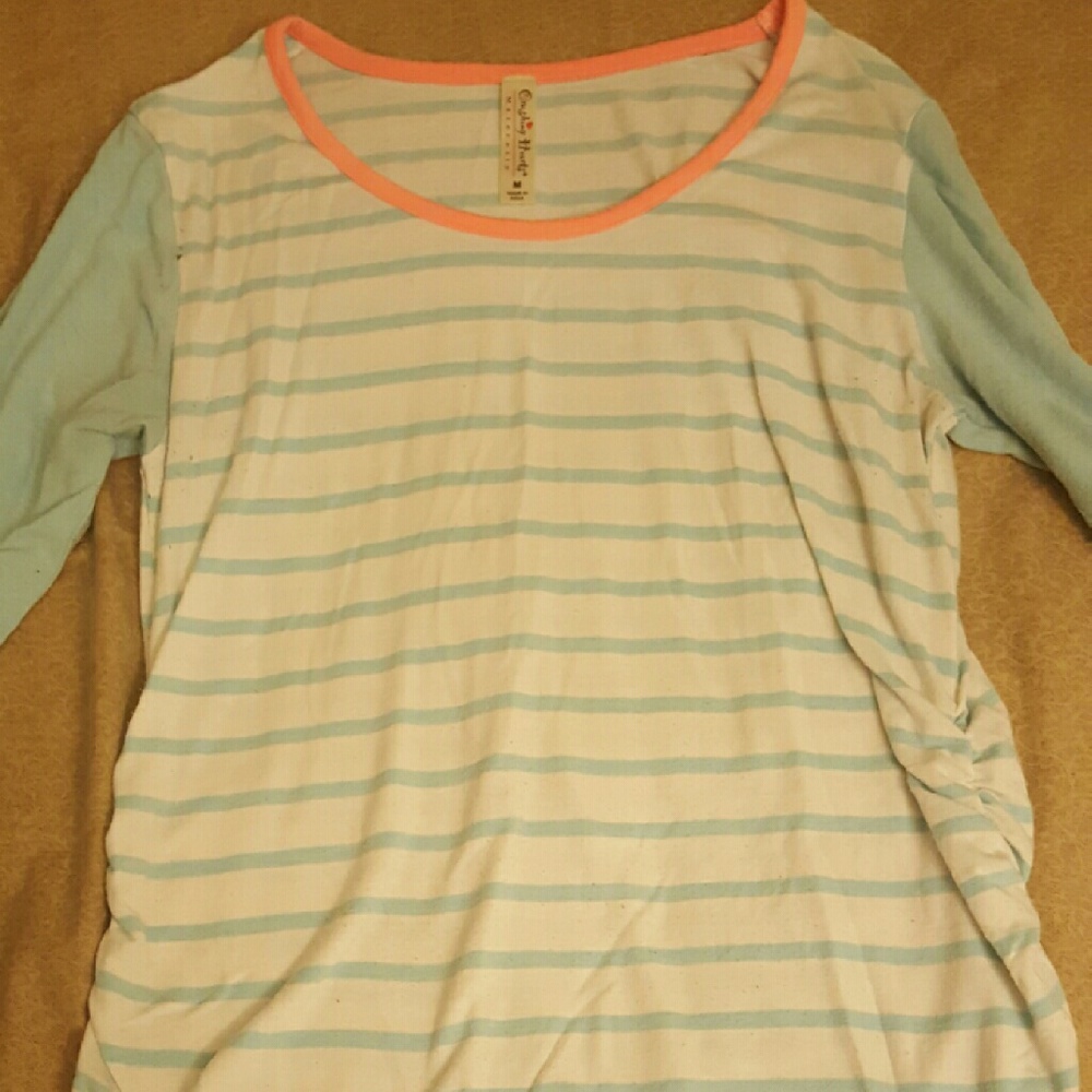 Blue and white striped maternity shirt