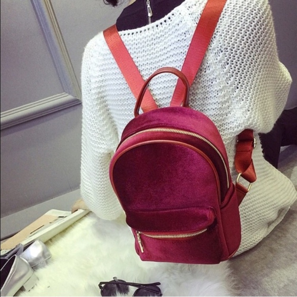 Red mini velvet backpack