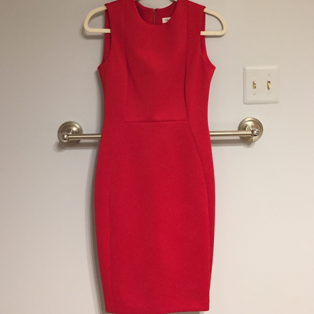 Calvin Klein scuba material red sheath dress 4