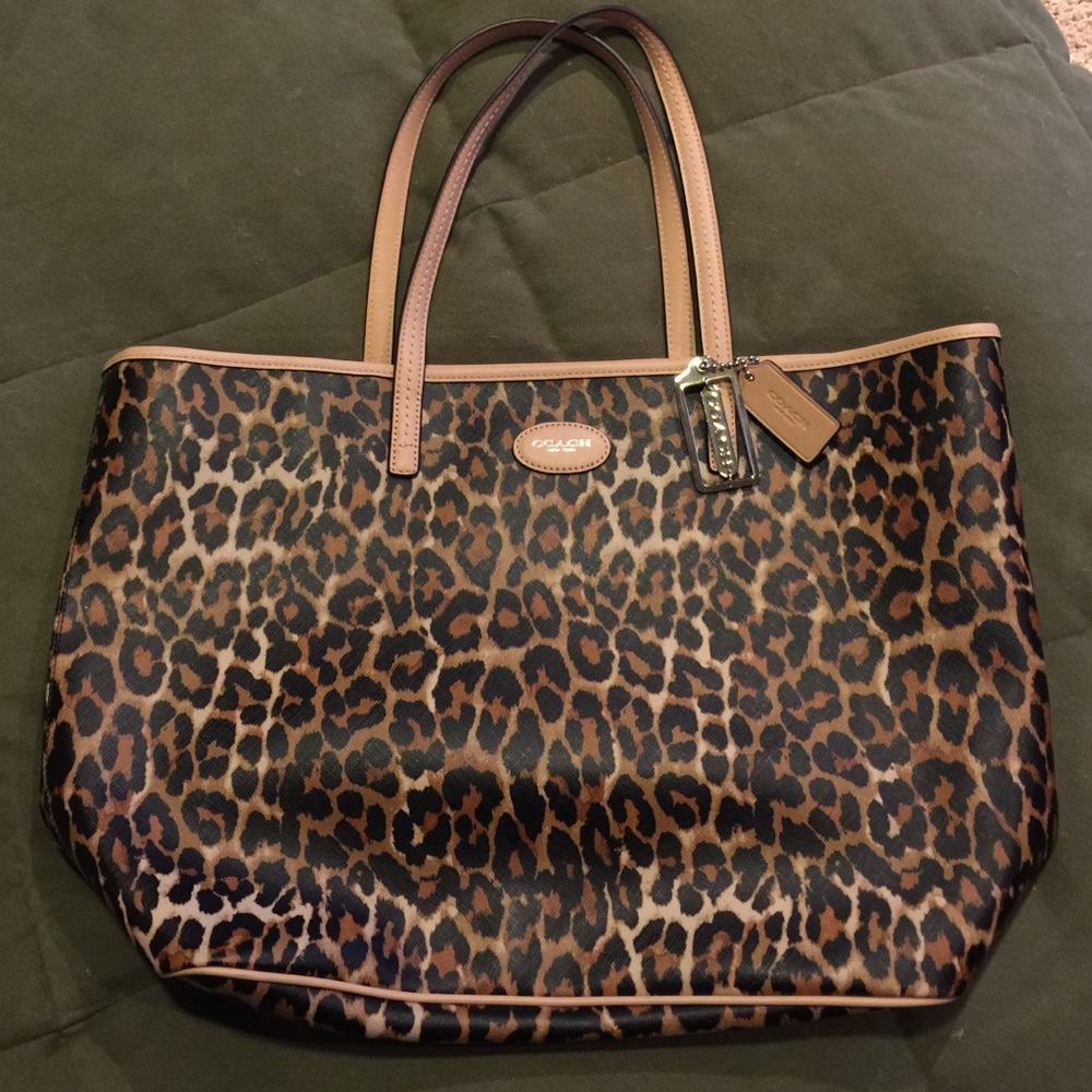 Cheetah print large coach tote
