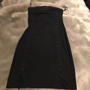 Structured black strapless dress