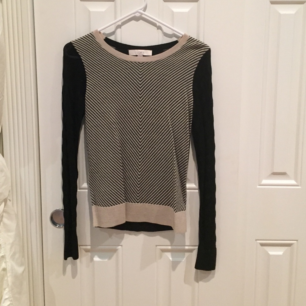 LOFT Gray and tan striped sweater