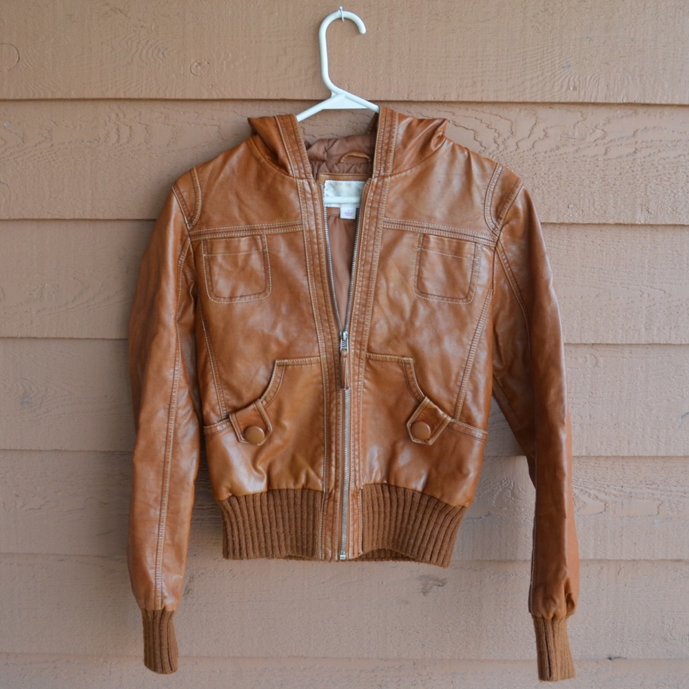 Tan/brown vegan bomber moto jacket
