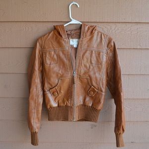 Tan/brown vegan bomber moto jacket
