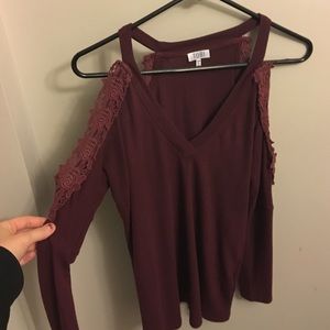 Open shoulder lacy long sleeve