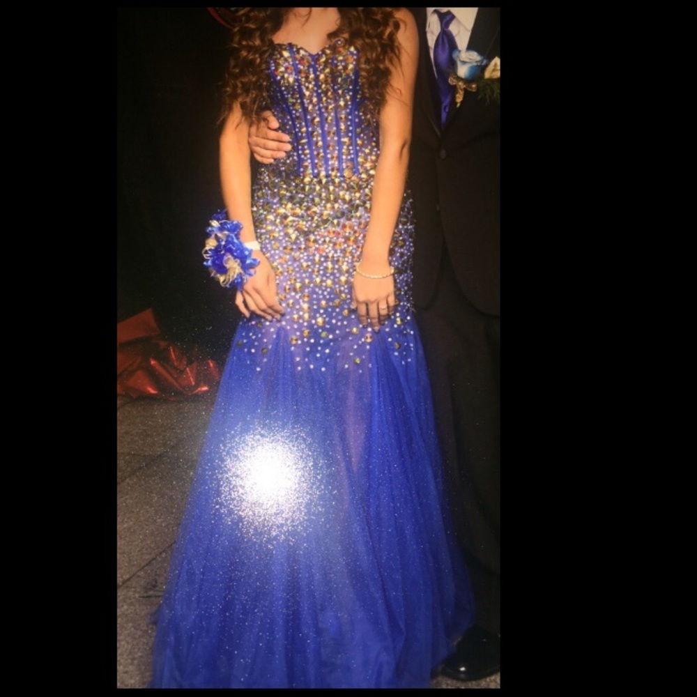 Blue Iridescent Stone Prom Dress