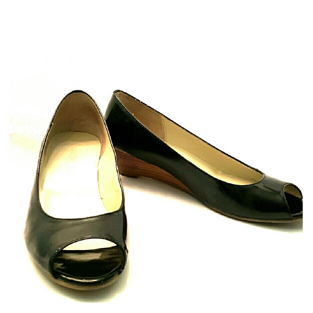 Black Patent Leather Peep Toe Heels