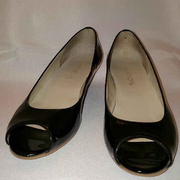 Black Patent Leather Peep Toe Heels - Picture 3 of 4