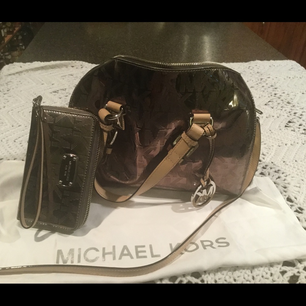 Michael Kors metallic purse and wallet set